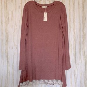 WEKILI Long Sleeve Lace Scoop Neck A-line Tunic